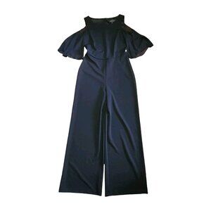Connected Apparel‎ Jumpsuit Womens Size 6 Solid All Black Cold Shoulder Zip Up